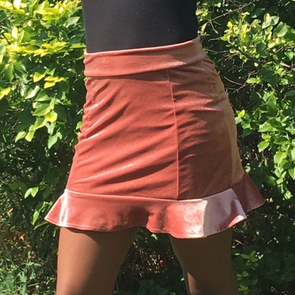 Pink velvet mini skirt